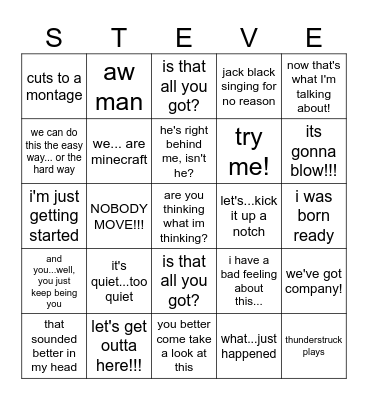 Minecraft Movie Bingo Card