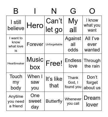 Mariah Carey Bingo Card