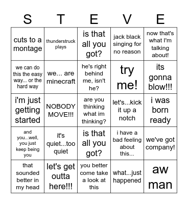 Minecraft Movie Bingo Card