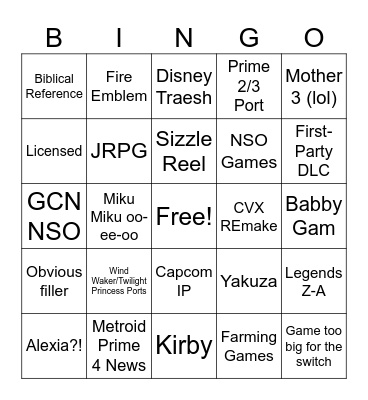 Nintendo Direct Bingo Card