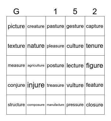 Gold 152 Bingo Card