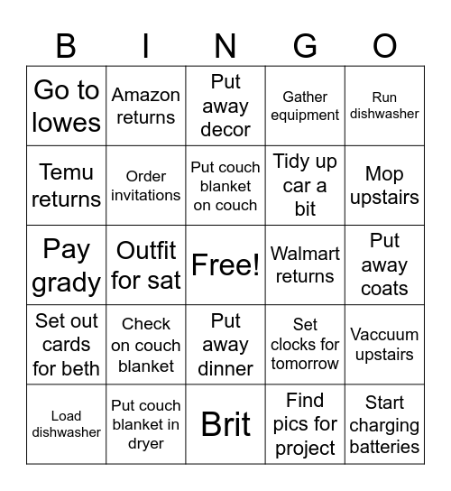 Thurs fri Bingo Card