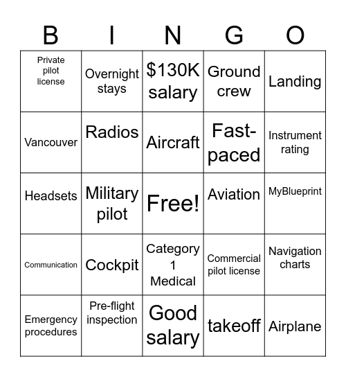 Pilot Career Bingo Card