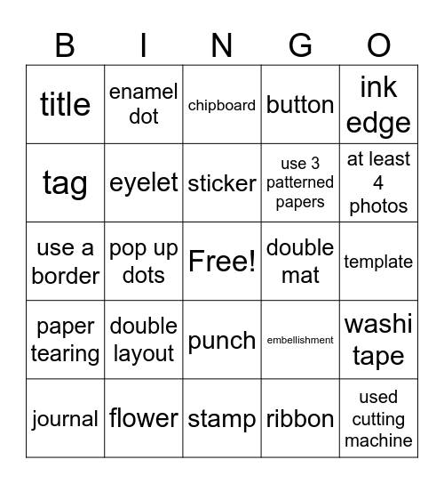 Scrapbook  Bingo Card