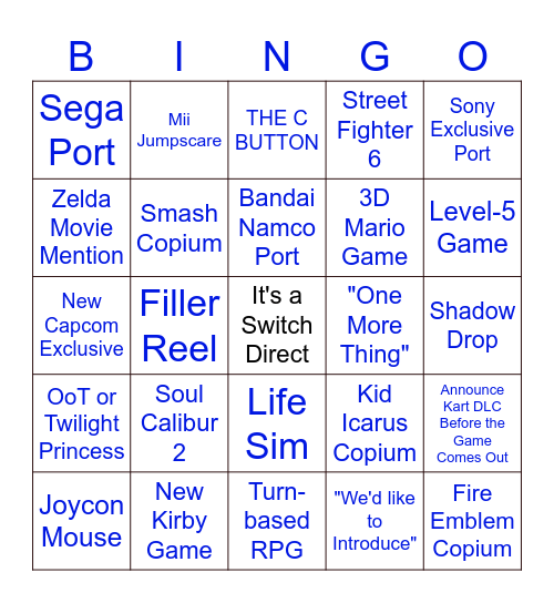 Nintendo Switch 2 Direct Mar. 2025 Predict Bingo Card