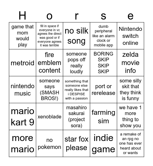 nintendo direct bingo Card