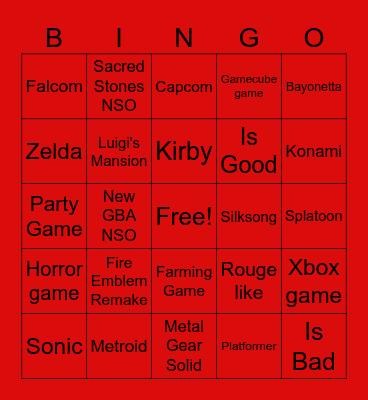 Nintendo direct Bingo Card
