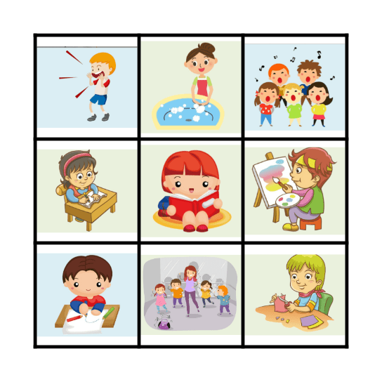 Progressive Action Words Bingo Card