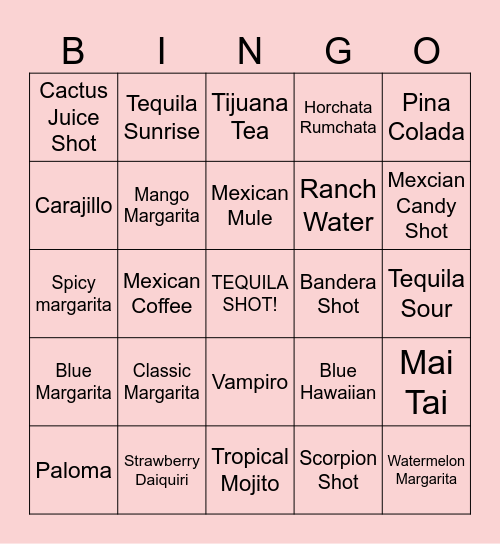 Cabo Drinks Bingo Card
