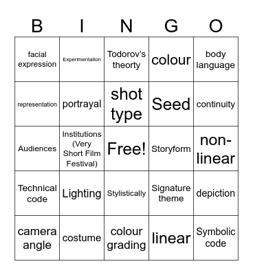 Film, Television and New Media - Reflective Statement Bingo Card