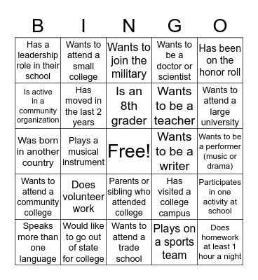College/Career Bingo Card