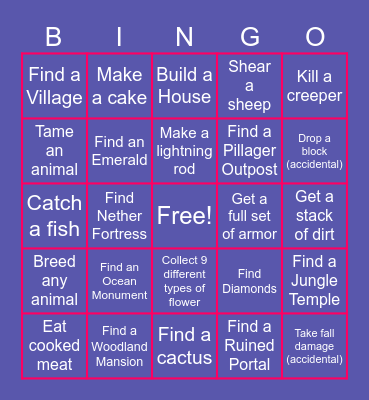 Rad_Abbey Minecraft Bingo Card