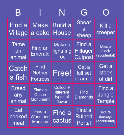 Rad_Abbey Minecraft Bingo Card