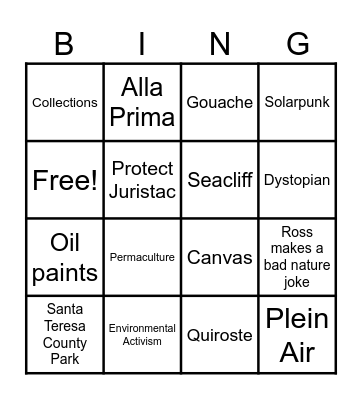 Plein Air in Plain Sight Bingo Card