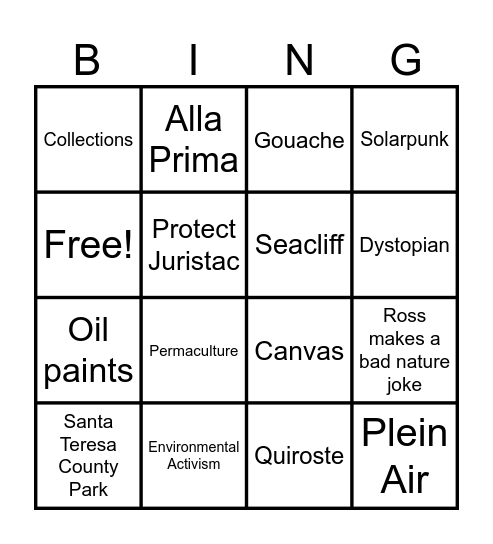 Plein Air in Plain Sight Bingo Card