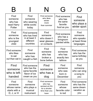 Get to Know Each Other Bingo Card