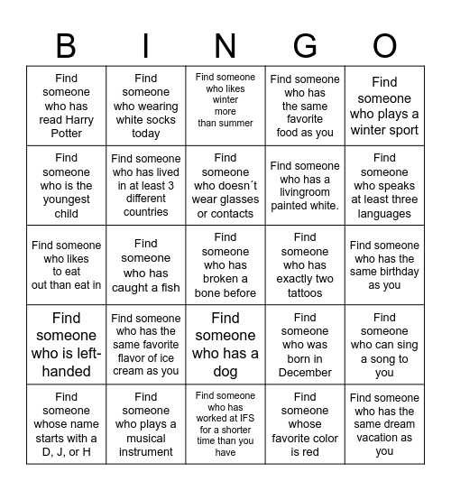 Get to Know Each Other Bingo Card