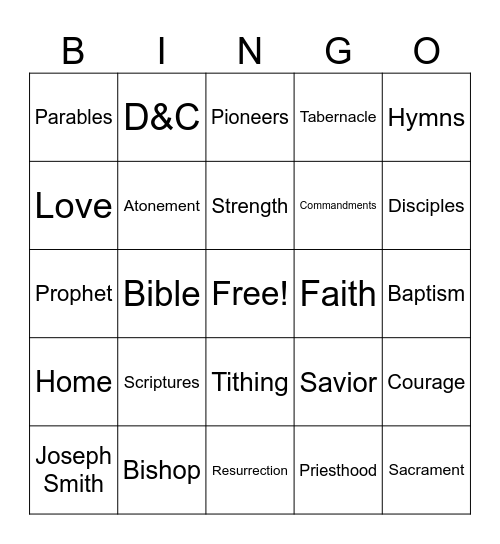 Gathering Place Bingo Card
