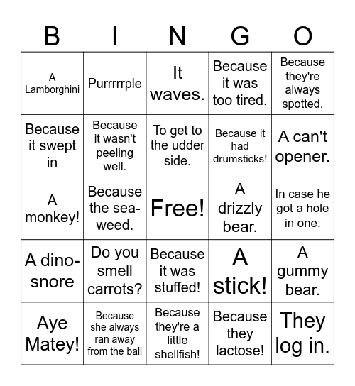 Joke Bingo Card