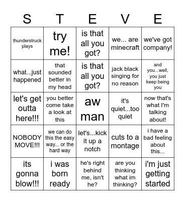 Minecraft Movie Bingo Card