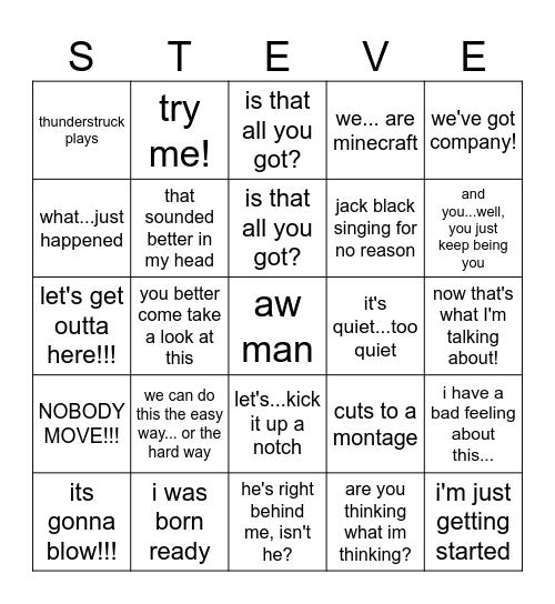Minecraft Movie Bingo Card