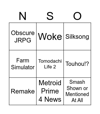 Nintendo Direct 3/27/2025 Bingo Card