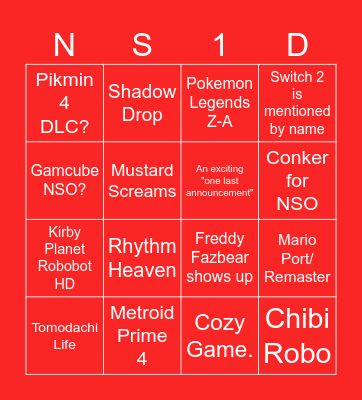 Nintendo Direct BINGO Card
