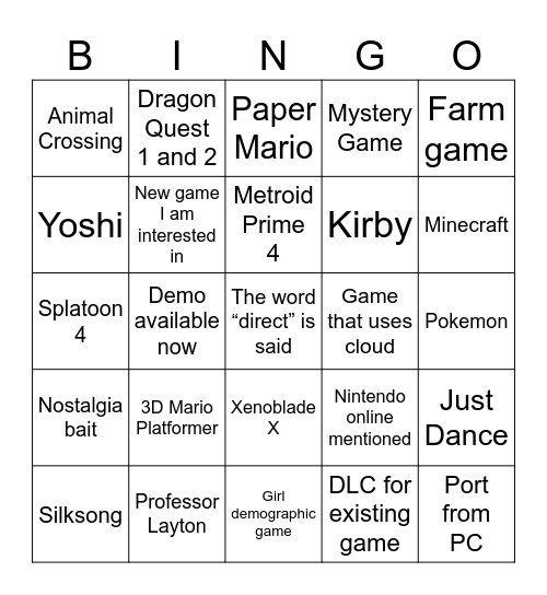 Untitled Bingo Card