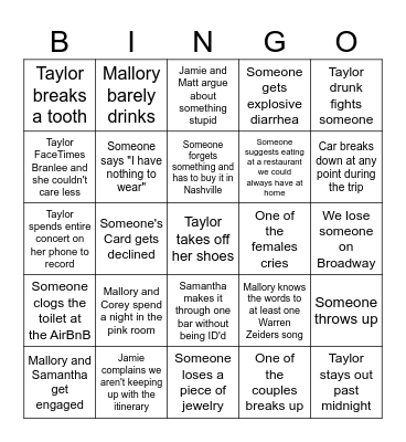 Nashville 2025 Bingo Card