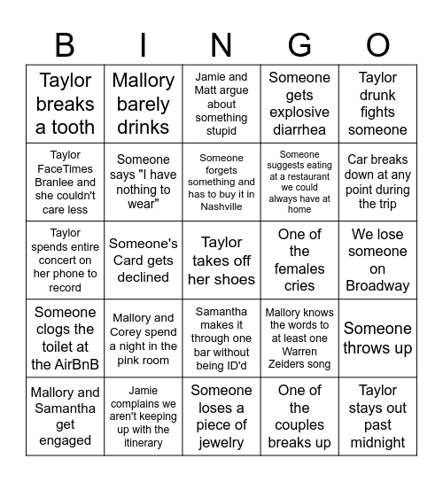 Nashville 2025 Bingo Card