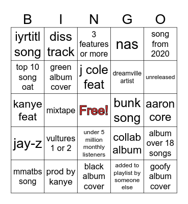 spotify Bingo Card