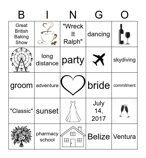 Bridal Bingo Card