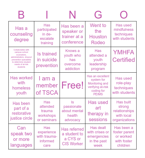 At-Risk Student Bingo Card