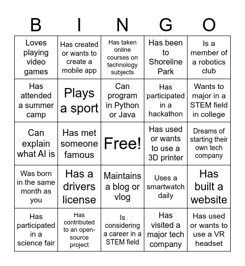 Learn in Action Day: Human Bingo Card
