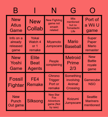 Nintendo Direct 3/27 Bingo Card
