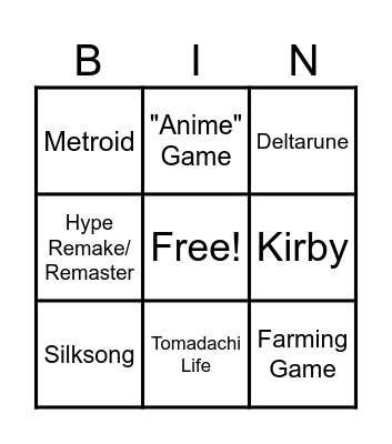 Nintendo Direct Bingo Card