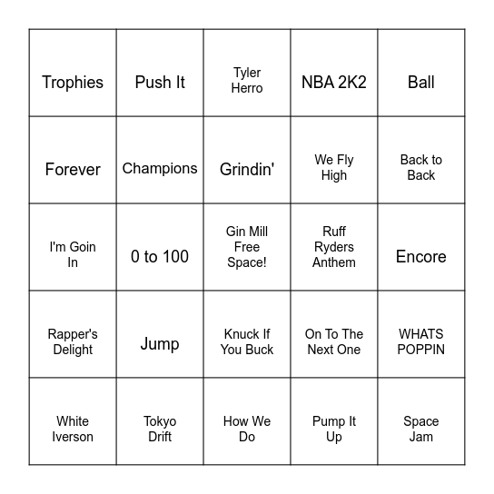 Slam Dunk Bingo Card