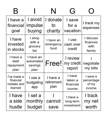 Money Mindset Bingo Card