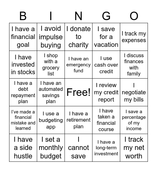 Money Mindset Bingo Card