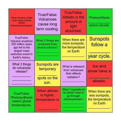 Natural Causes of Climate Change Bingo Card