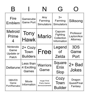 Nintendo Direct 3/27/2025 Bingo Card