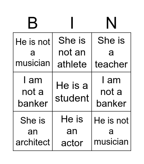 Affirmative/negative statements Bingo Card