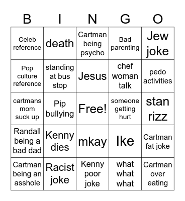 south park bingo Card