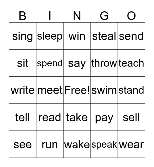 irregular verbs Bingo Card