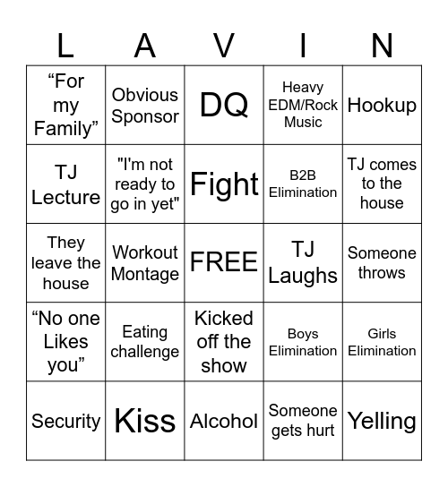 The Challenge Bingo Card