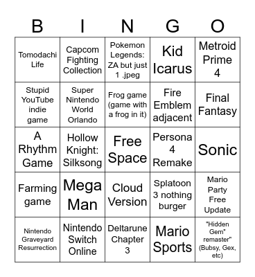 Nintendo direct 3.27.25 Bingo Card