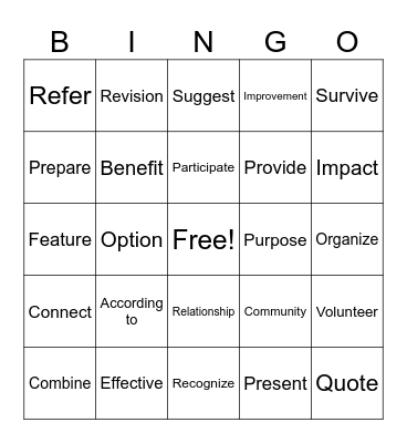 OSSLT Vocabulary Bingo Card