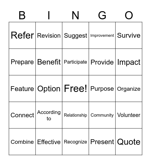 OSSLT Vocabulary Bingo Card
