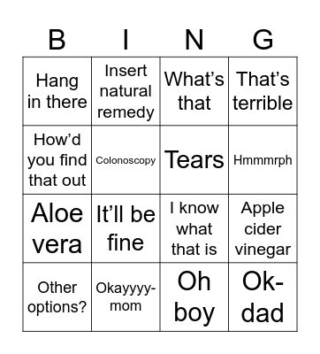 Medical Mayhem Bingo Card