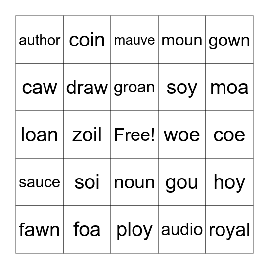 Vowel Team and Diphthong Bingo! Bingo Card